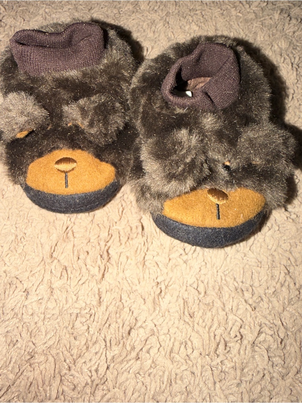L.L. Bean Brown Fuzzy Bear Kids Slippers